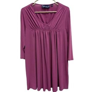 Susan Graver Style Tunic Top Women S Pink Liquid Knit Empire Waist 3/4 Sleev